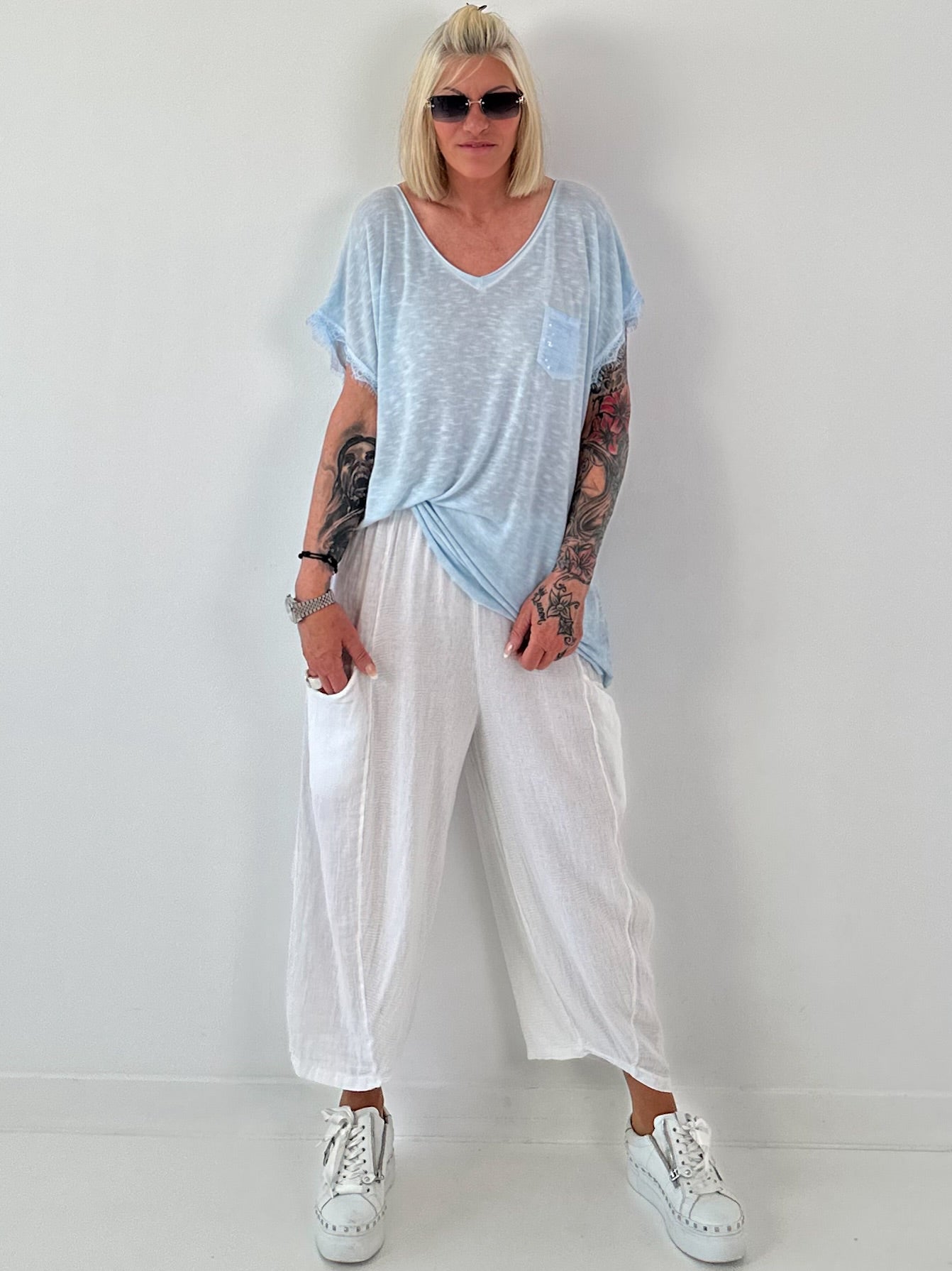 Balloon Linen Trousers with Fringe Details - taupe