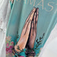 Shirt met print en kanten overlay - turquoise-wit-multicolor