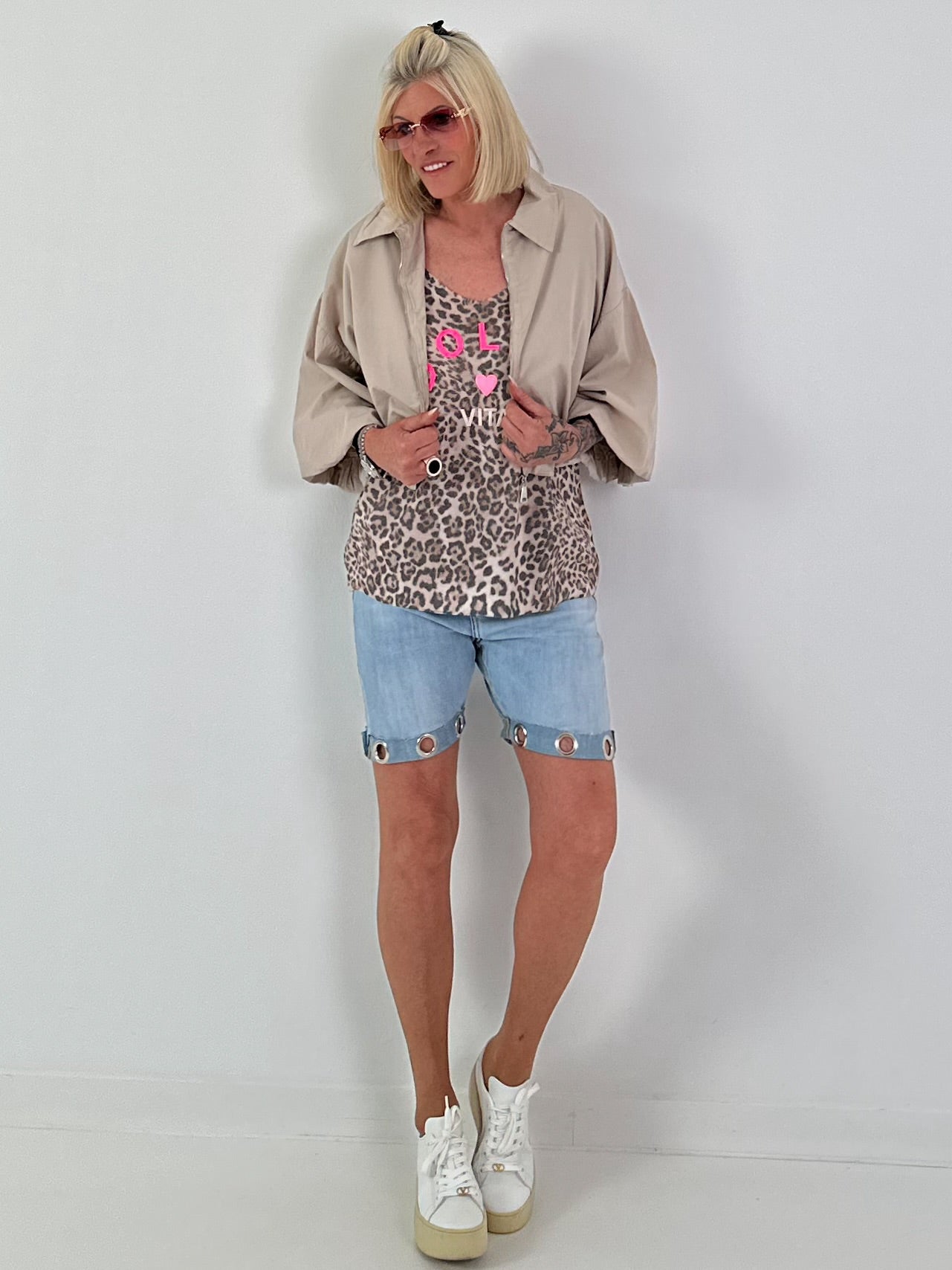 Sommer Crop-Jacke mit halben Arm - beige