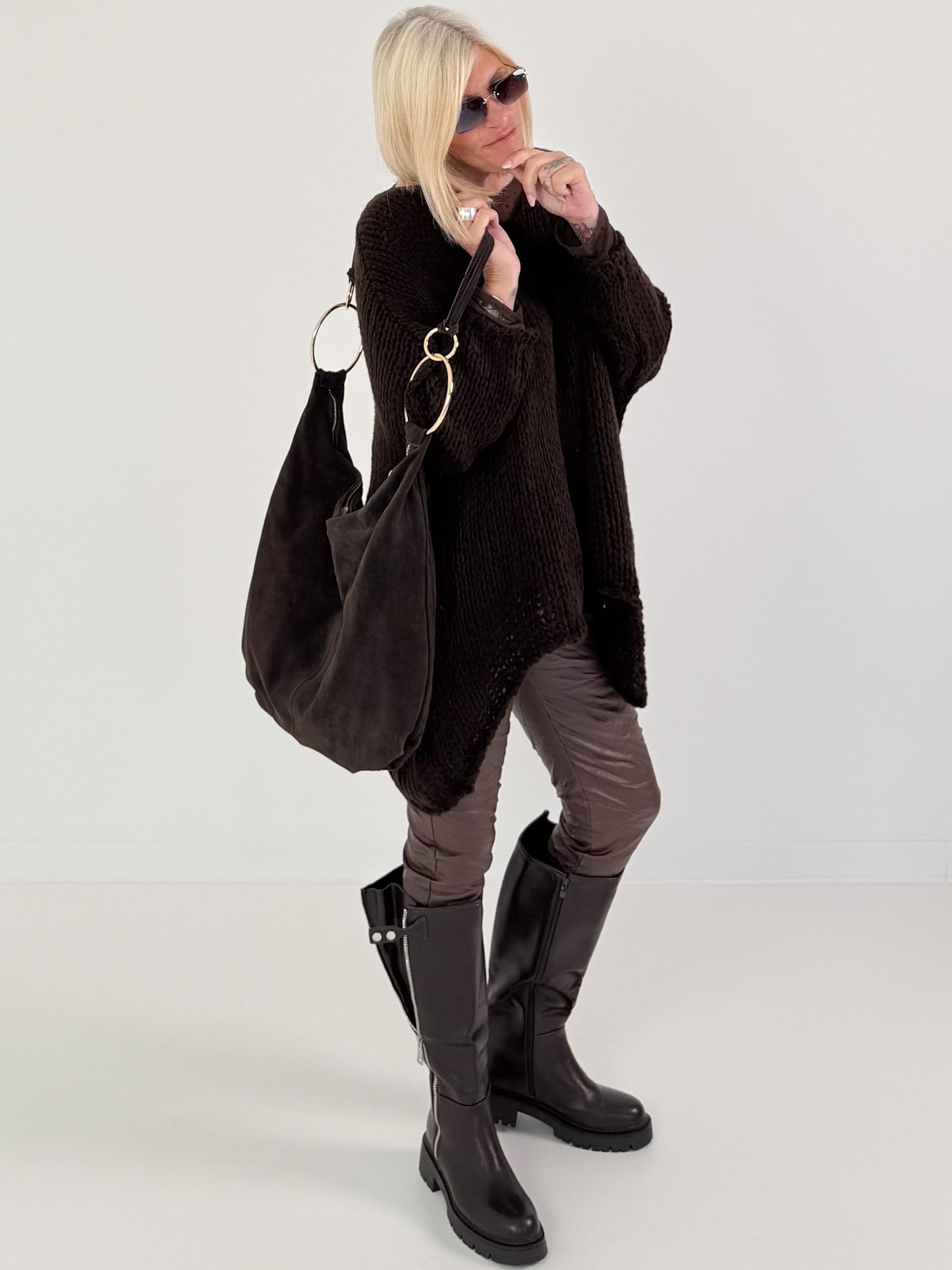 Weicher Oversized Grobstrickpullover  - mokka