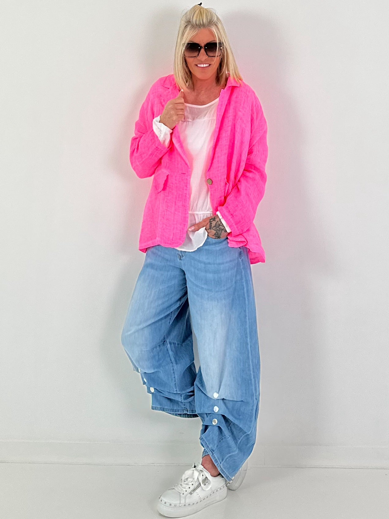 Linen Blazer - neon pink