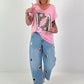 T-Shirt with leopard shoe print - pink