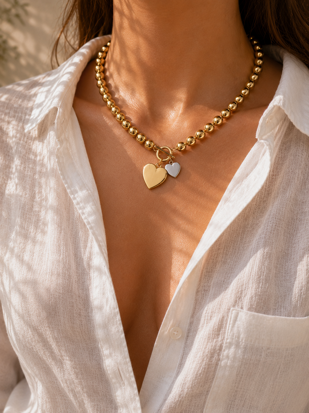 Giuno Kette mit T-Verschluss und Doppelherzen - gold