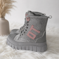 High-top sneakers in suede look with rhinestones - grey