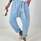 Baggy Trousers with Decorative Scarf - Light Blue
