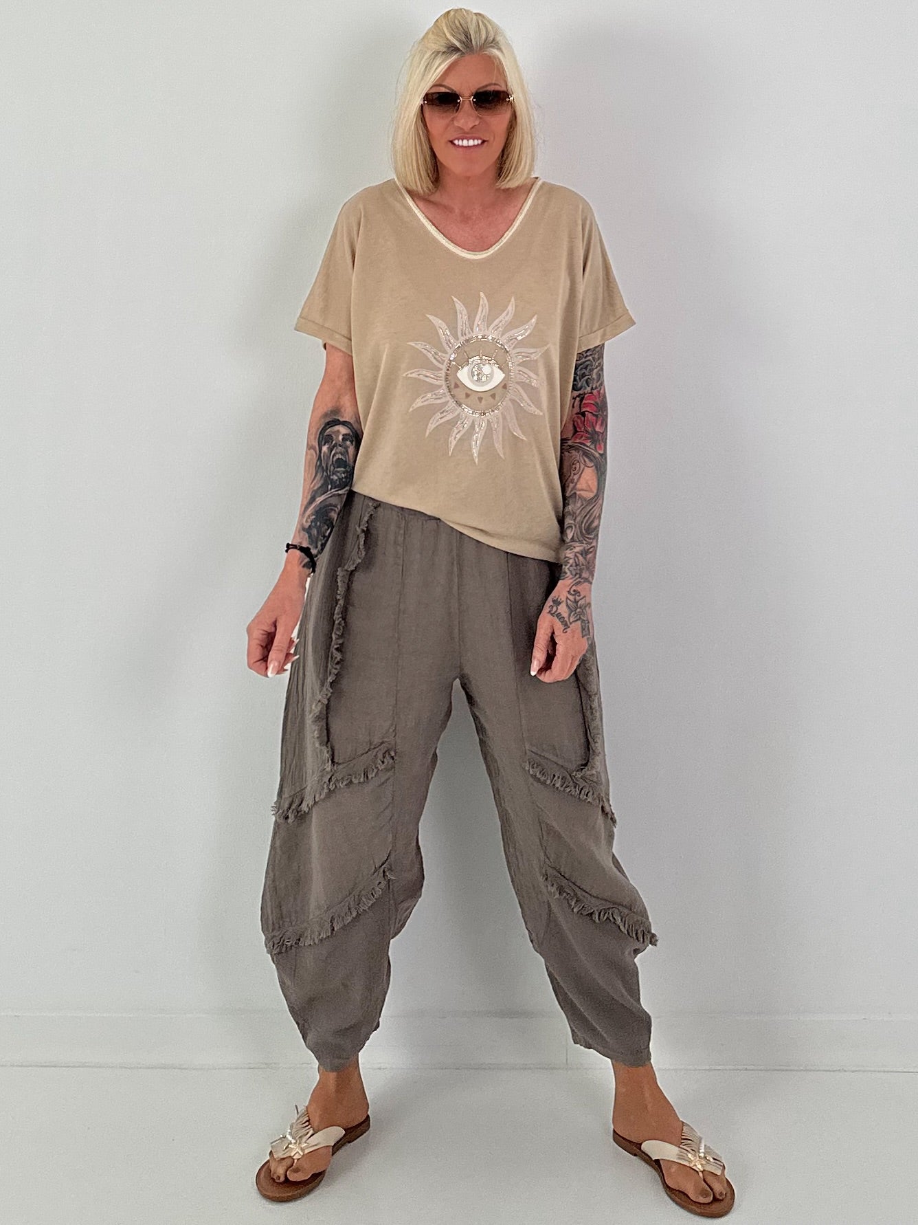 Fine Knit Lurex Sun Top - sand