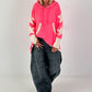 Lässiger Long Hoodie mit Daumenloch und trendigen Sternenelementen - neonpink