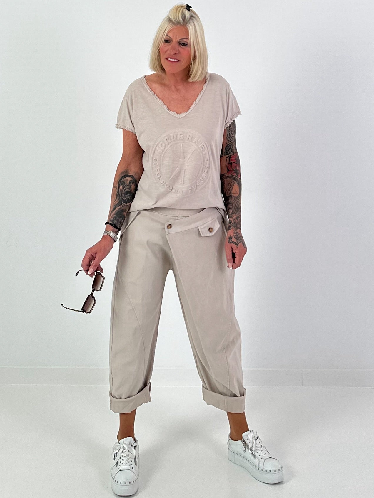 Balloon trousers with overlay - beige