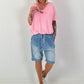 Shirred Hem T-shirt - pink