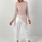 asymmetrisches Spitzenshirt mit Blumen - creme-rosa