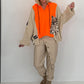 Oversized Grobstrick-Hoodie mit Sweat-Einsatz  - neonorange-beige ( lieferbar ab ca. 27.09.26)
