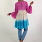 Ibiza Tunika/Kleid mit Lurexnähten - pink-beige-blau