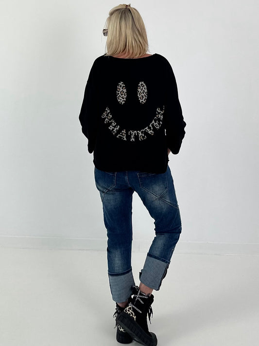 Sweatshirt mit Leo-Print - schwarz