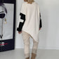 Asymmetrischer Sweater mit Kreuz- und Lederoptik-Details - creme