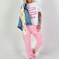 Denim jacket with crocheted sleeves - denim