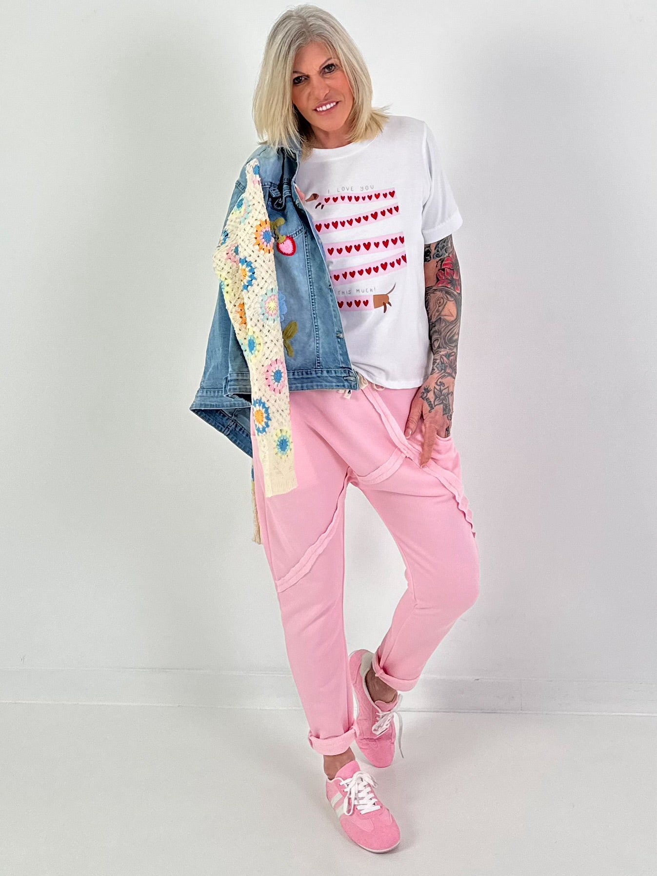 Denim jacket with crocheted sleeves - denim