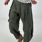 Ballon Leinen Hose mit Fransen Details - khaki