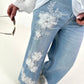 Wide-Leg Jeans mit floralen Applikation - denim