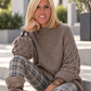 Oversized trui met grofgebreide mouwen - taupe