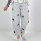 Jeans with silver eyelets - gray