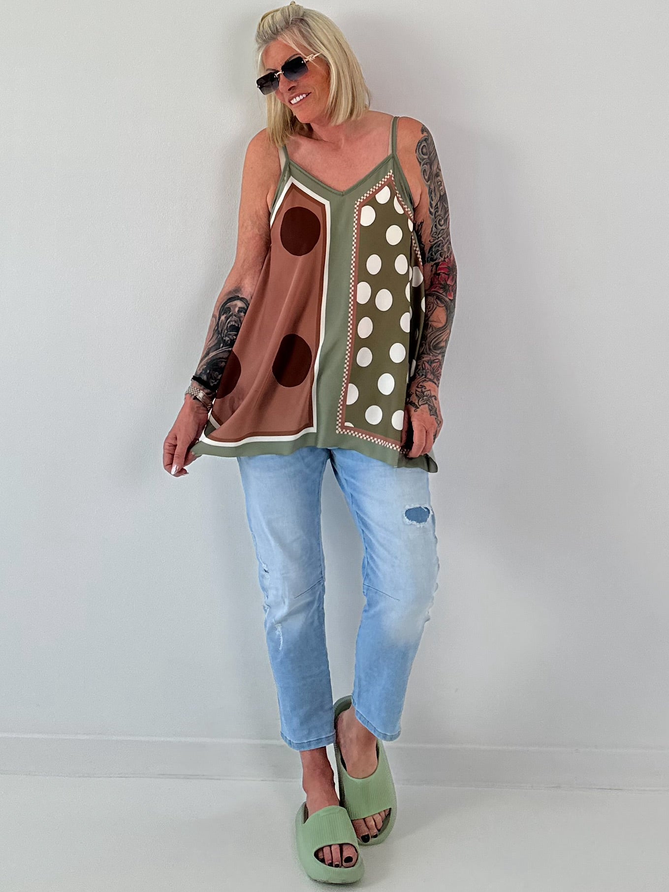 Luftiges Top mit Muster -  oliv - mehrfarbig