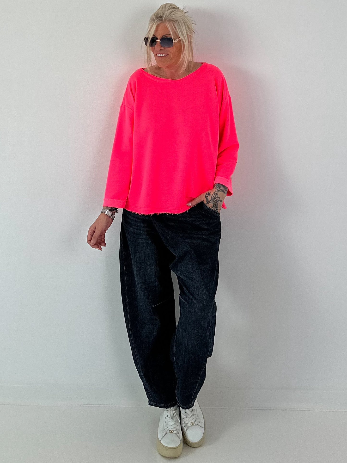 Sweatshirt SWEET mit Leo-Print - neonpink