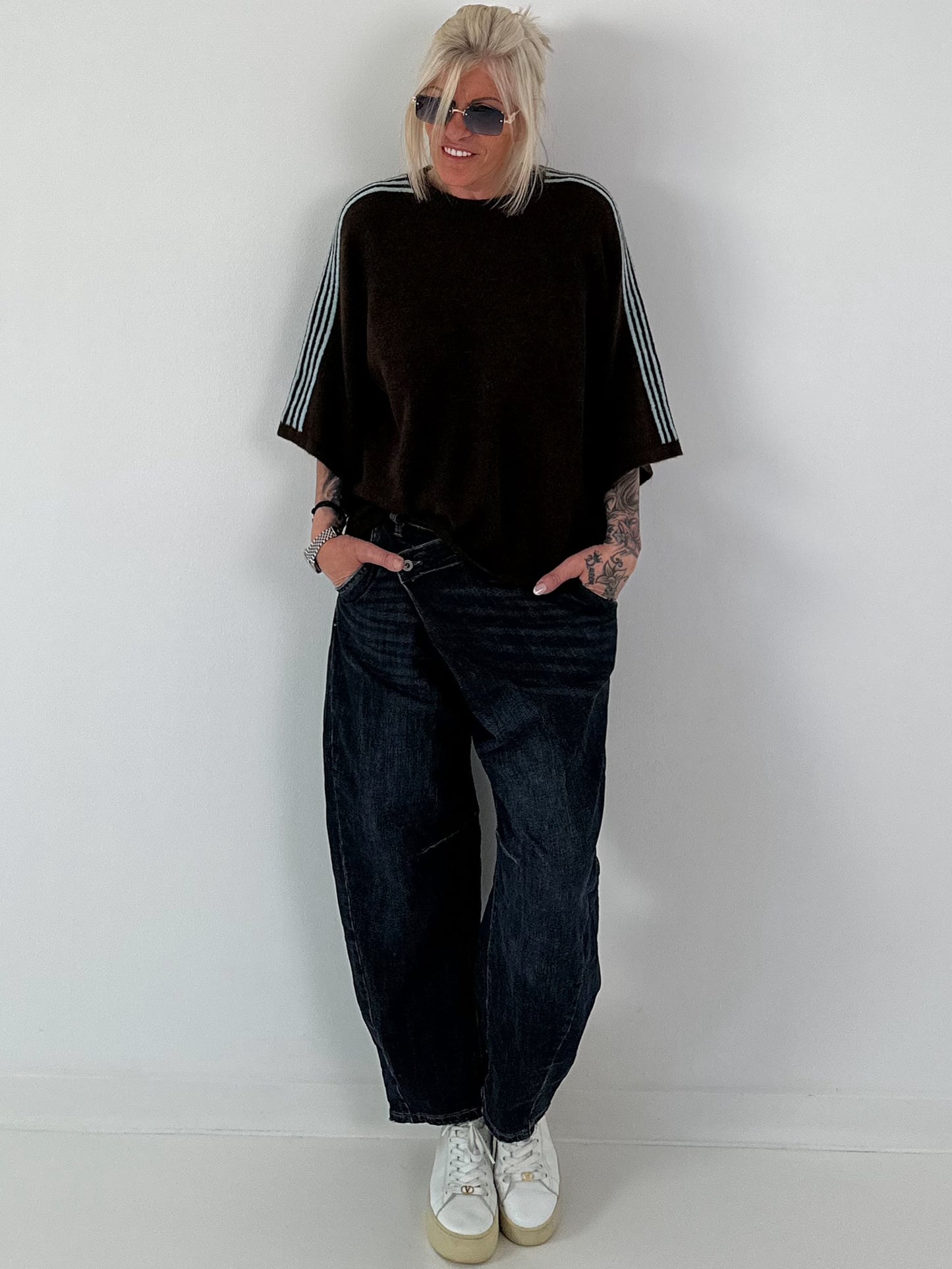 Pullover mit halbem Arm - mokka