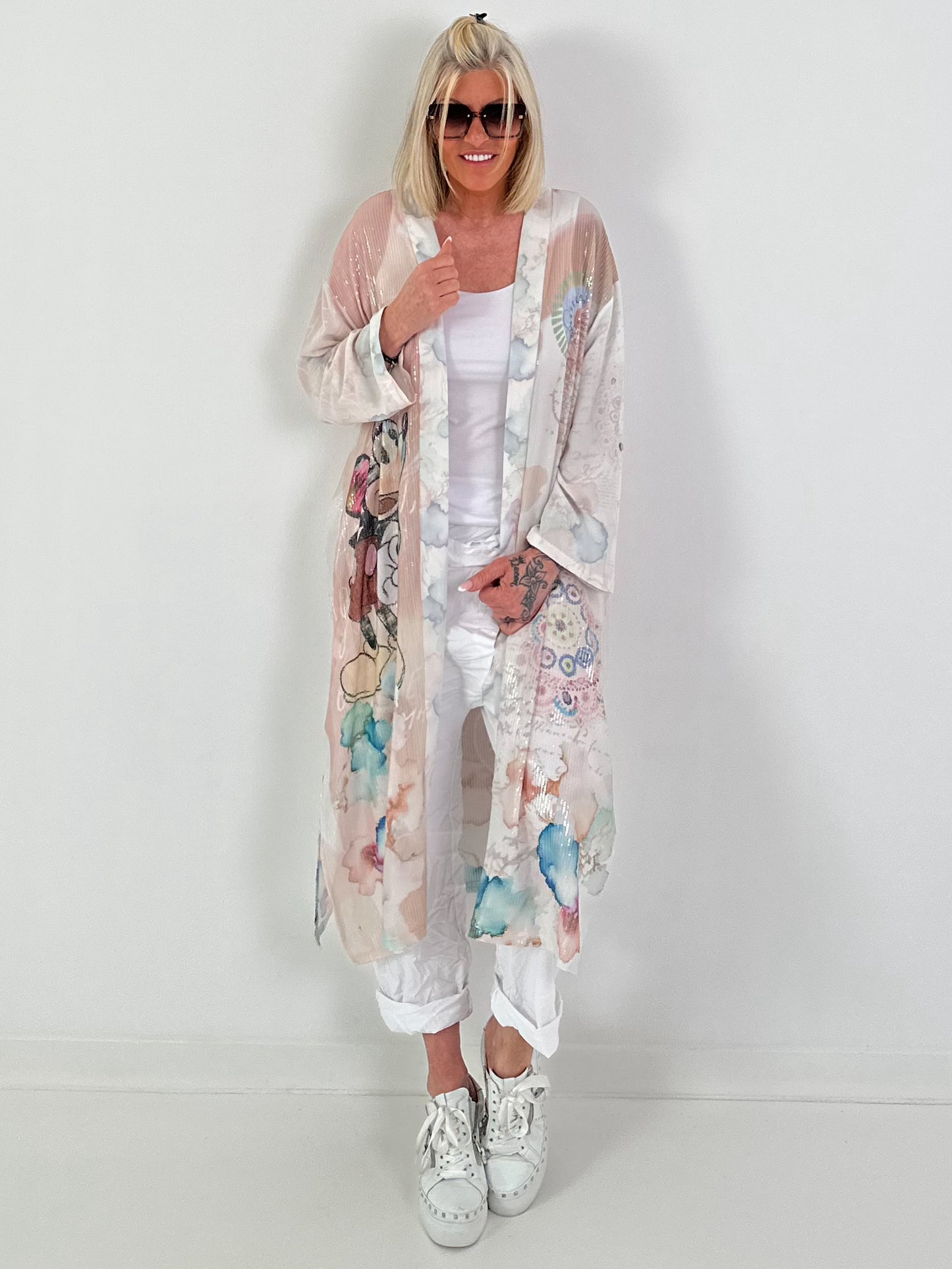 Sequin and print mouse coat - white-multicolored