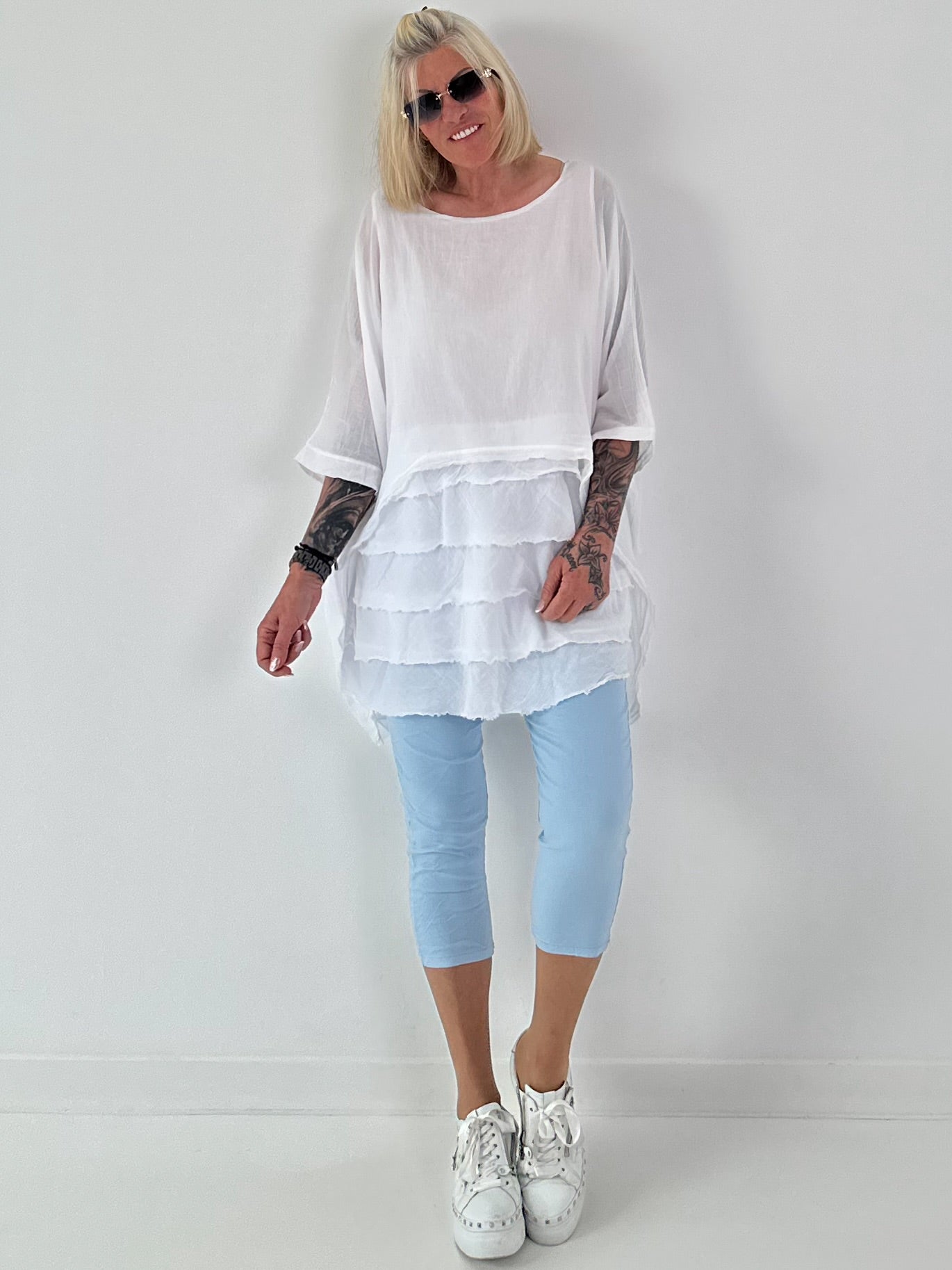 Capri Hose mit Bindeband - hellblau