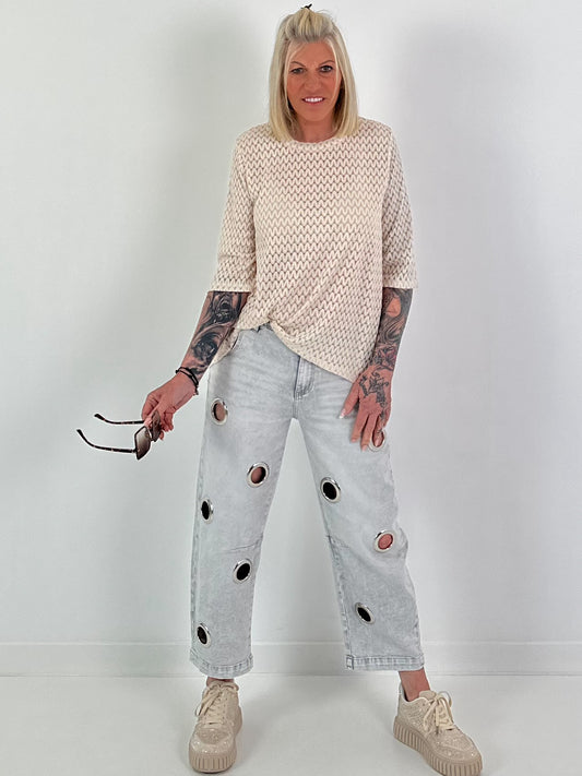 T-Shirt mit halben Arm - beige