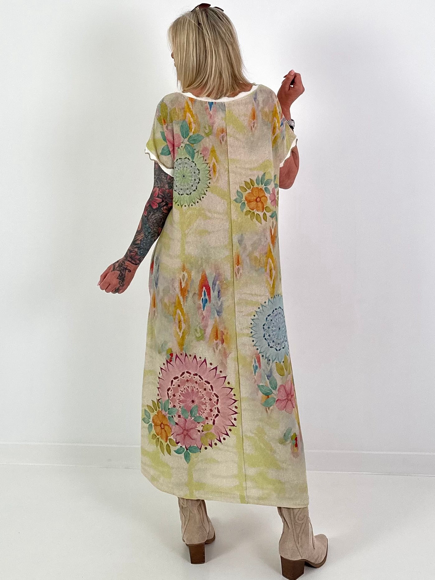 Knitted dress with lurex and sun print - multicoloured