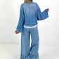 Jeansblouse met strikknoop - lichtblauw