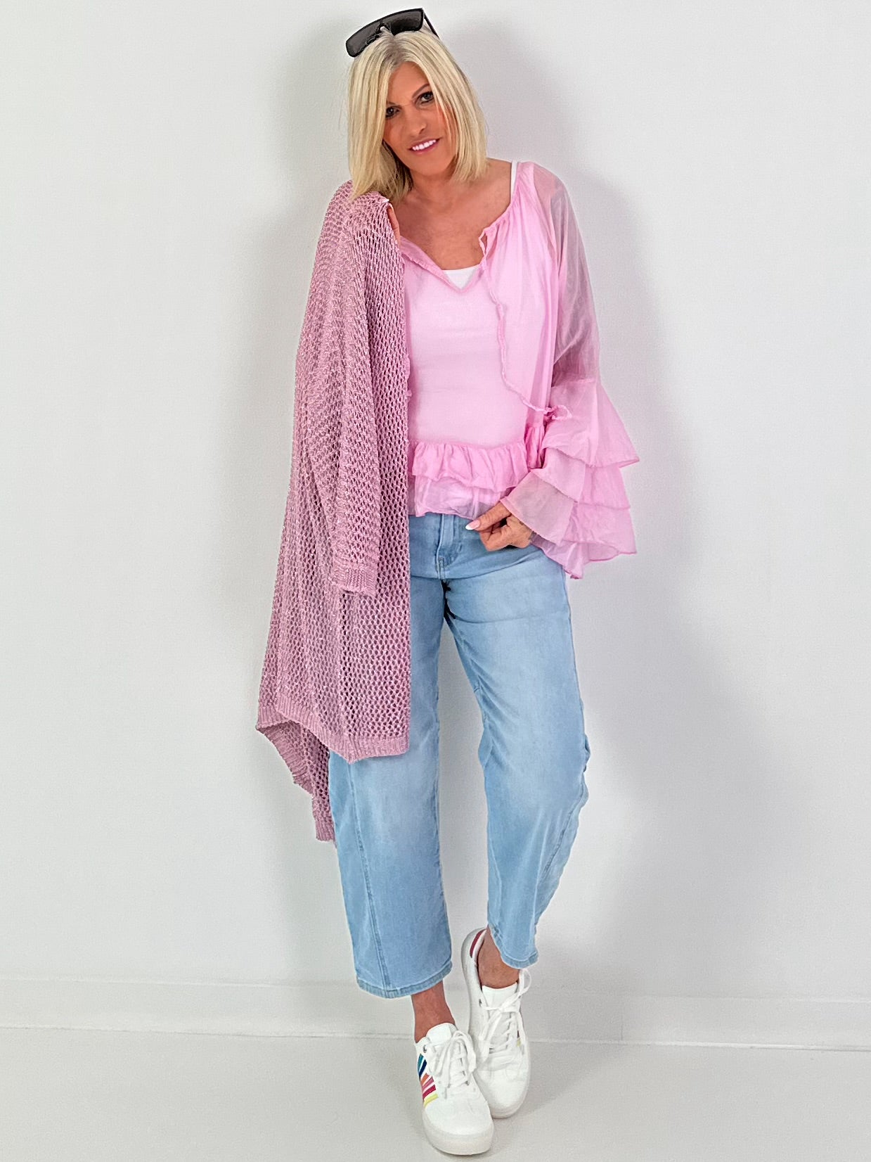 Häkeljacke mit Lurex - rosa