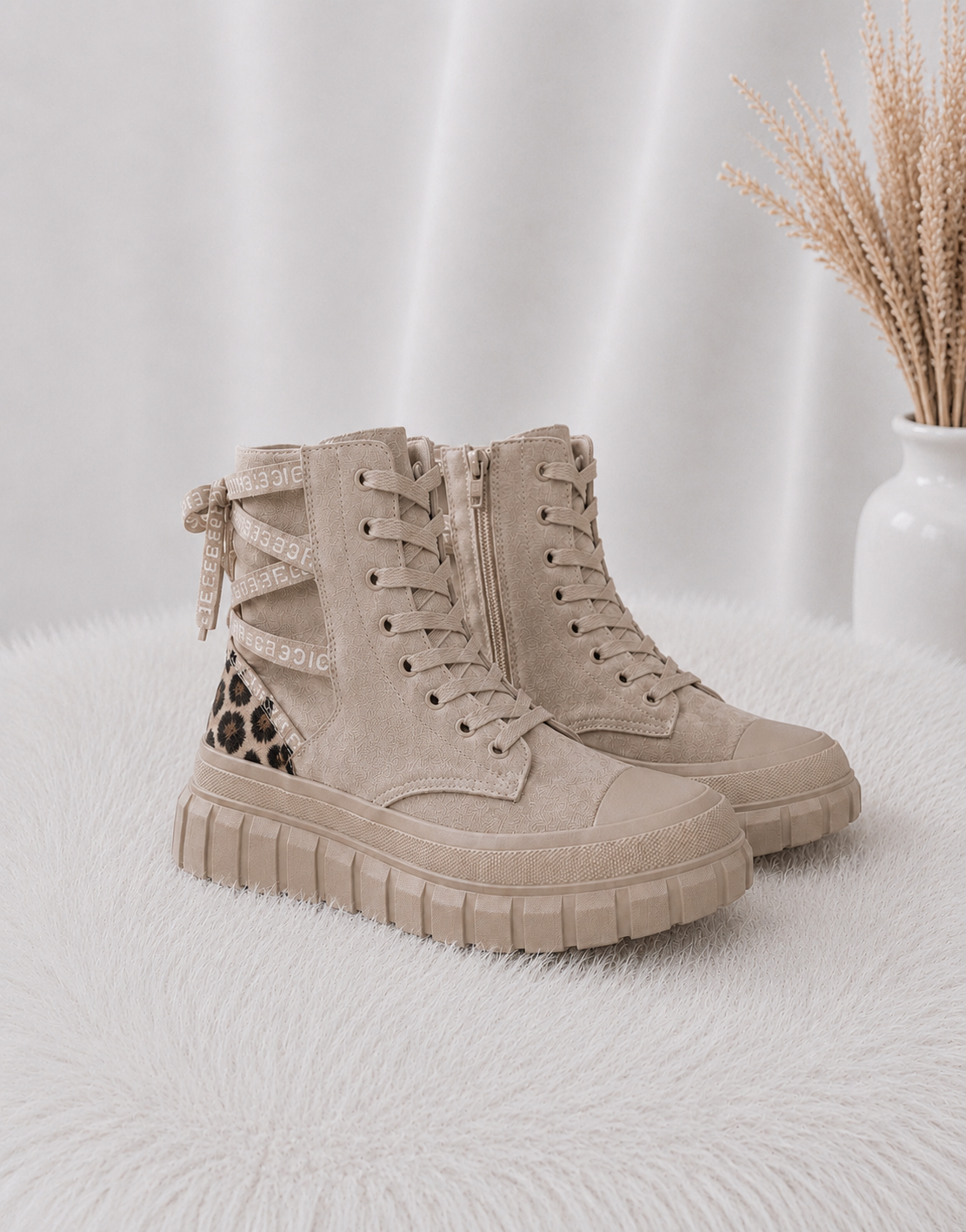 High Sneaker in Wildleder-Optik  - beige-leo