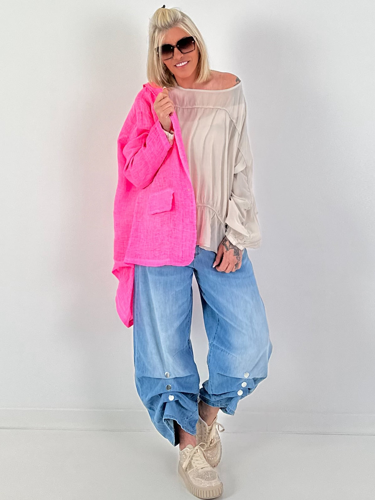 Linen Blazer - neon pink