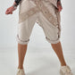 Kurze Hose mit Jeanselementen und Ösen - beige