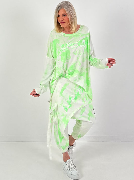 Batik-Shirt Amour - weiss-neongrün