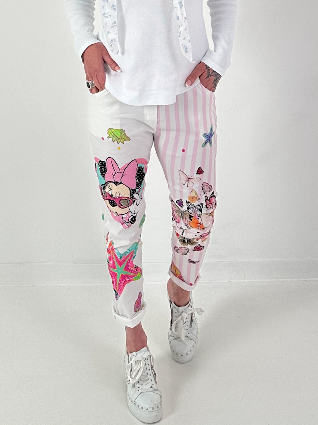 Hose mit Print-Mix - rosa-weiss