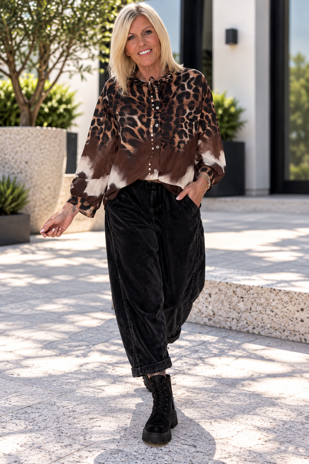 Bluse im Animal Print - leo-mehrfarbig