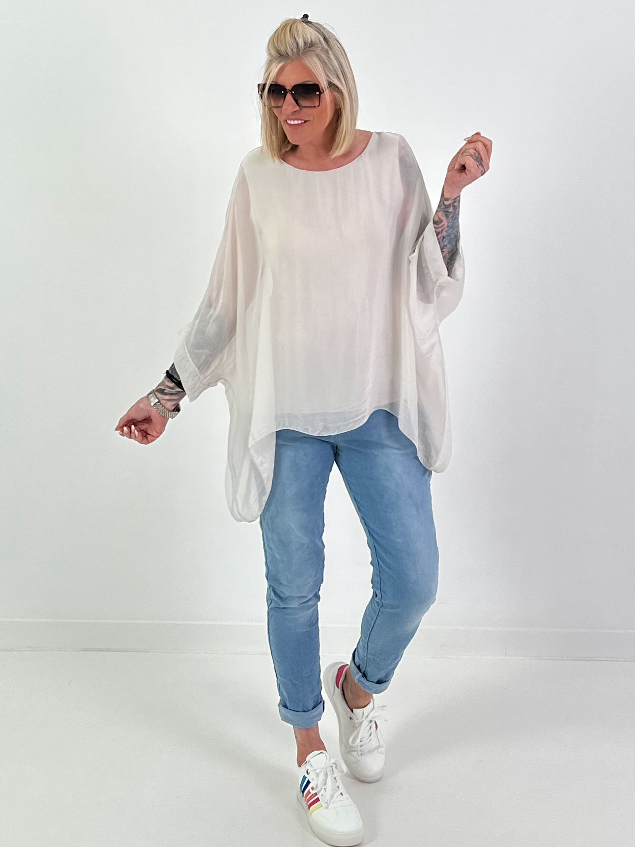 Silk Tunic with Integrated Underlayer Top - beige