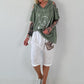 Linen Shirt with Off-Shoulder Cut-Outs Leo - beige