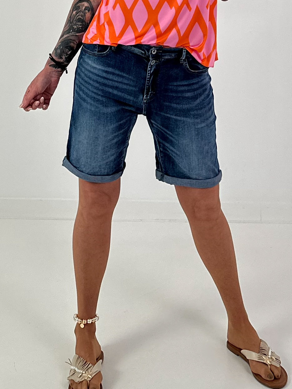 Jeans-Short mit umgeschlagenem Saum - dunkelblau