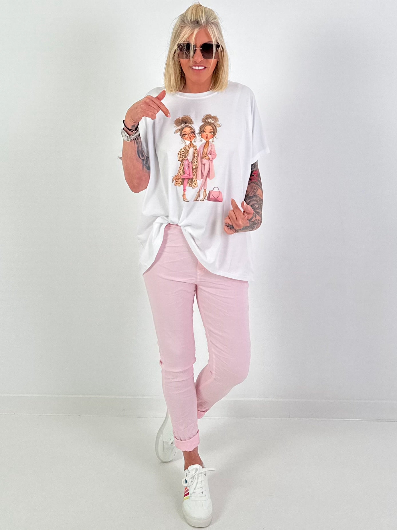 T-Shirt Fashion Girls - weiss-rosa