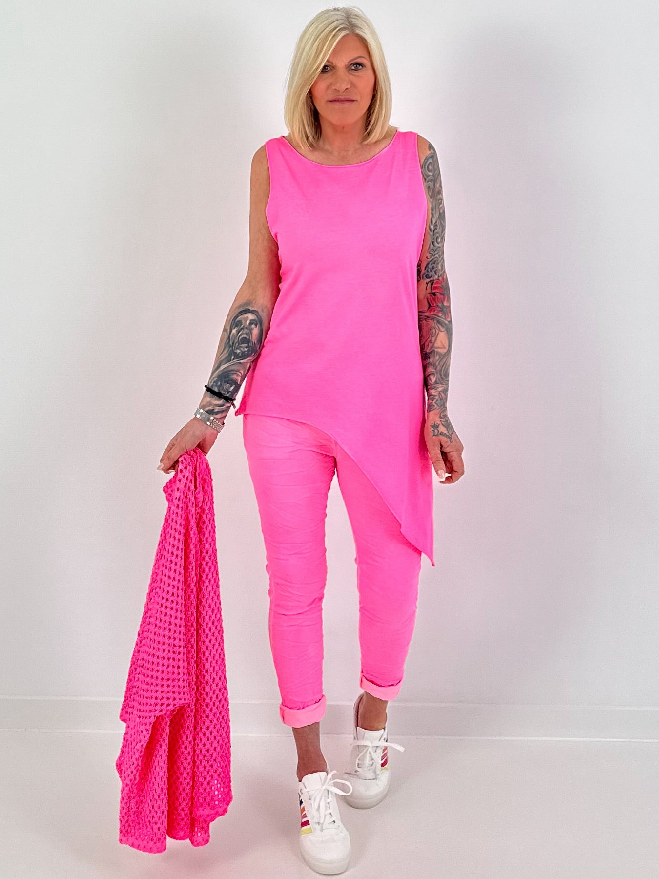 Asymmetrical Long Top - Neon Pink