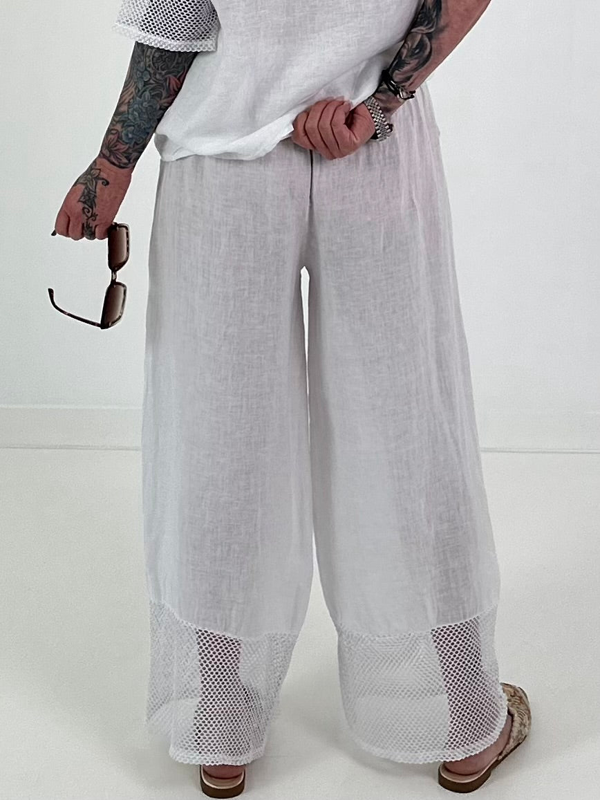 Wide-leg linen trousers - white