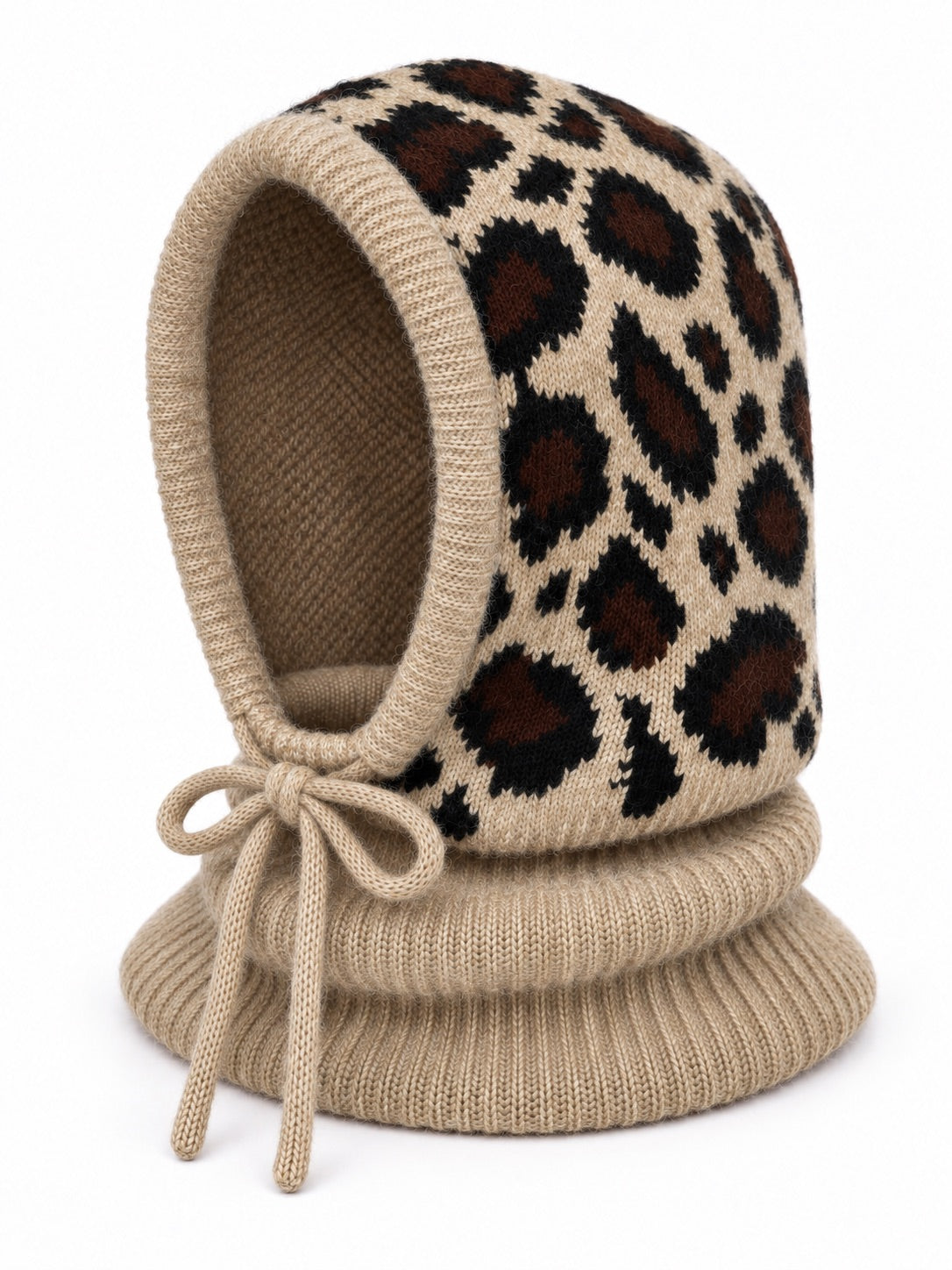 Knitted Balaclava - taupe-leopard-multicolored