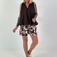 Ballon Blusen Top mit V-Neck - schoko