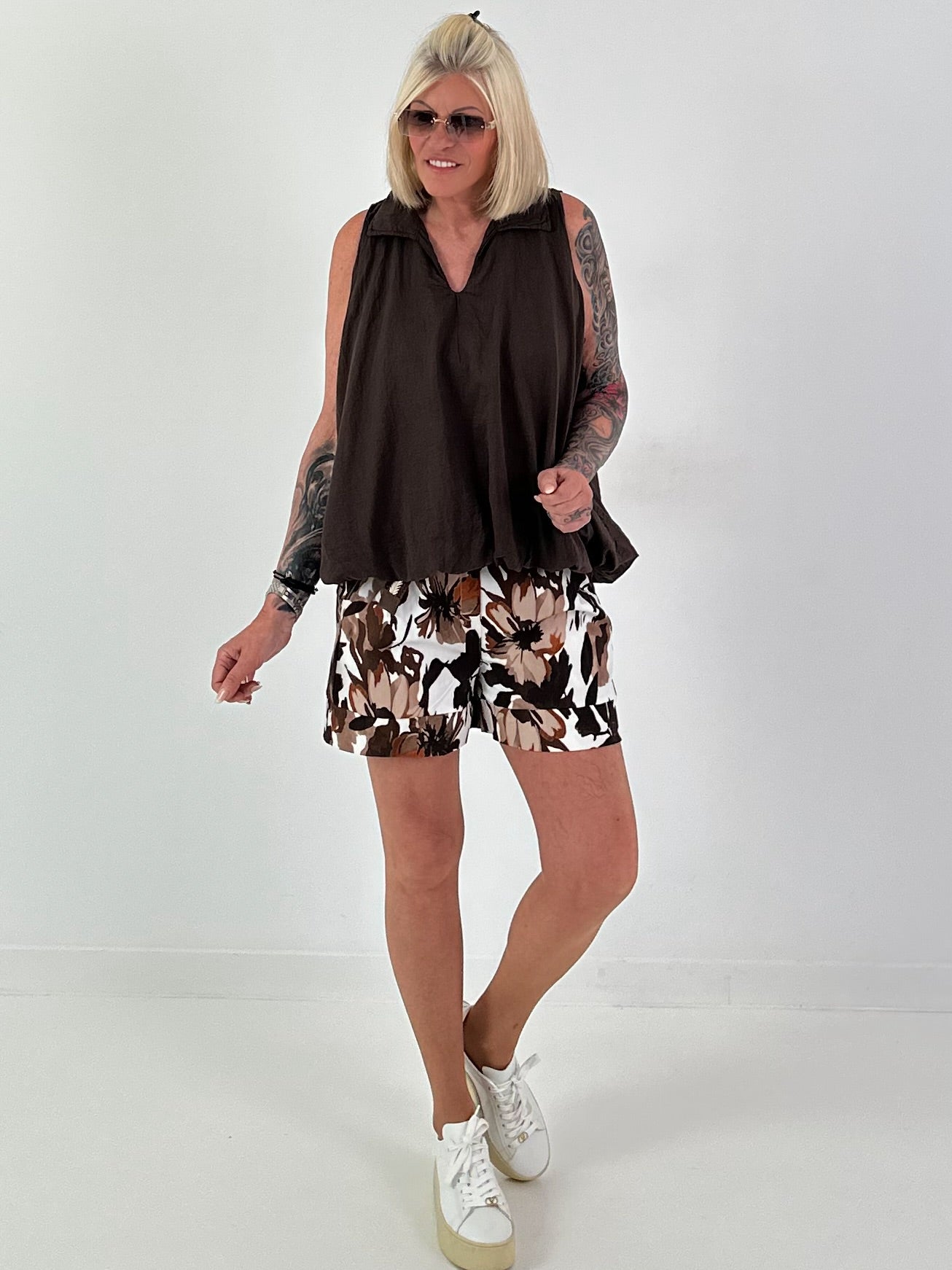 Ballon Blusen Top mit V-Neck - schoko