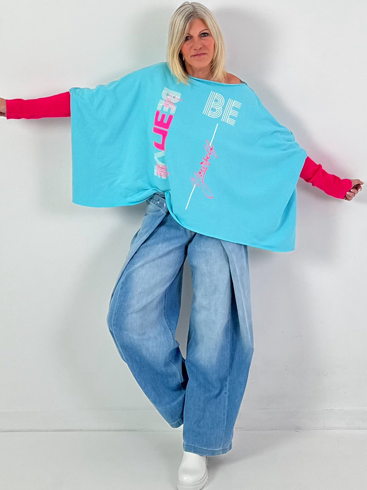 Oversized Sweatshirt Modell "Be Yourself" - türkis
