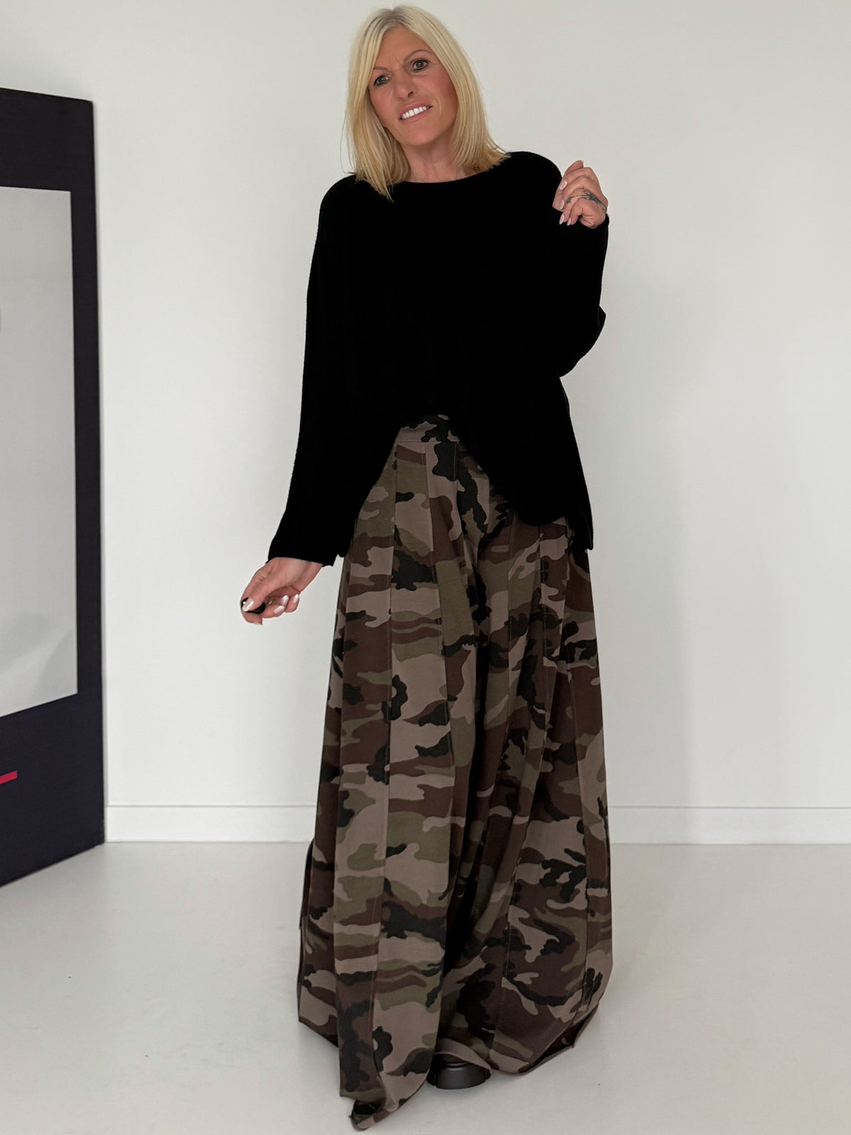 Palazzo-Sweathose in Camouflage-Look - taupe-mehrfarbig